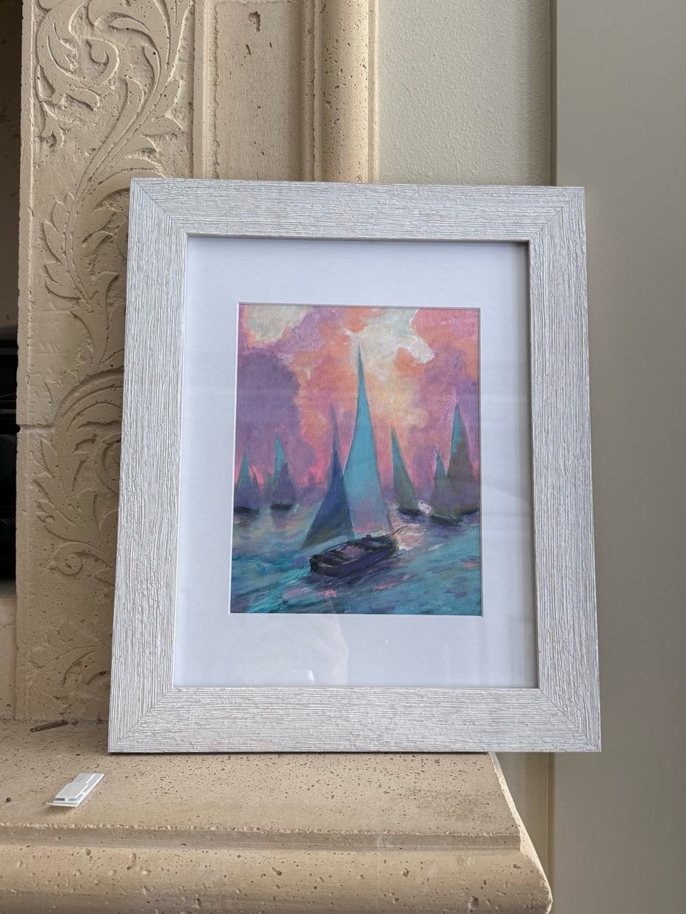 Hand-Painted Sailboat Canvas Wall Art in Pink and Blue